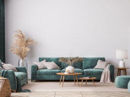 home,interior,mock up,with,green,sofa,,wooden,table,and,trendy