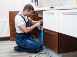 sanitary technician working kitchen