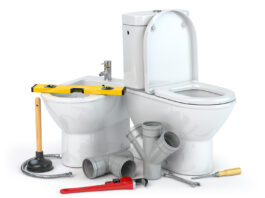 plumbing repair service bowl bidet with plumbing tools plumber pvc plastic tubes