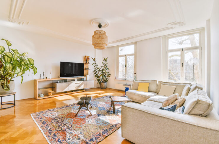 minimalist interior of living room with tv