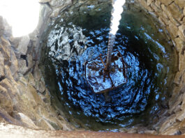 iron bucket with water well