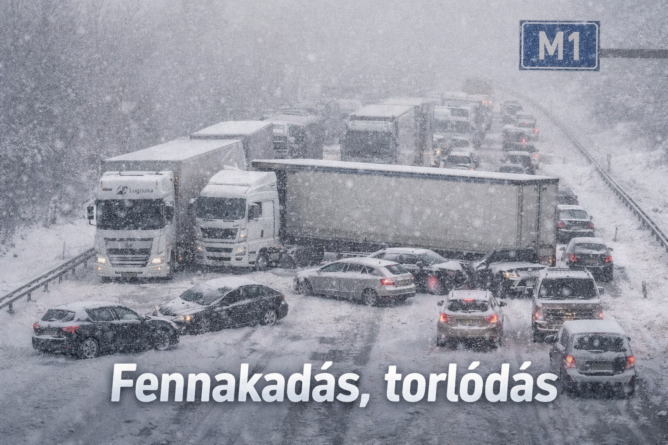 m1, hóhelyzet, fennakadás, illusztráció, a kép tulajdonosa bognár géza